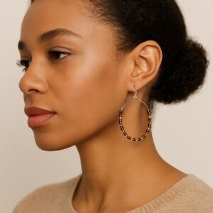 Chic Beaded Hoop Earrings in Brown and Silver | $7 Add-On | Bundle & Save